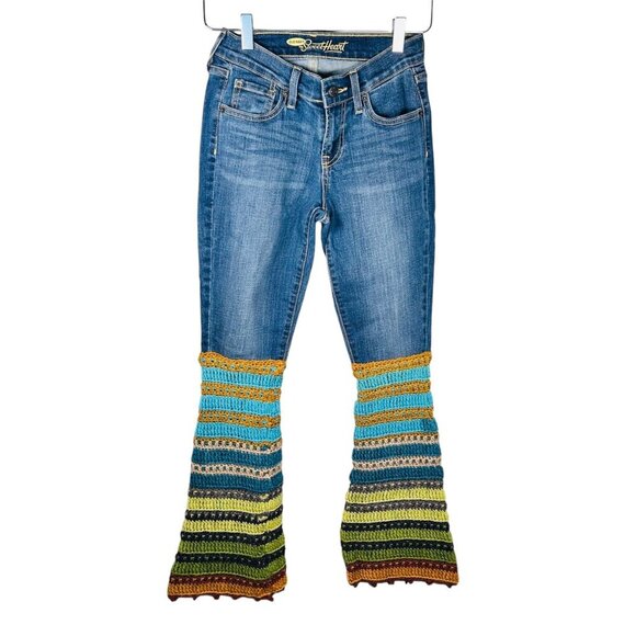 Old Navy Sweetheart Boho Knit Multicolor Jeans Size 00 Bohemian - Picture 1 of 5